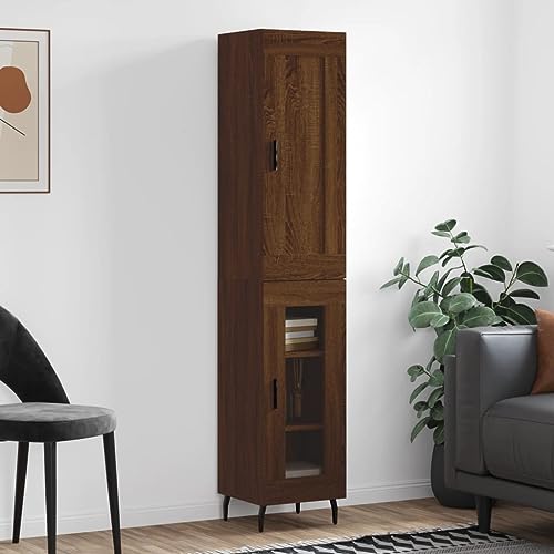 Modern Kitchen Storage Cupboard Brown Oak 34.5x34x180 cm Engineered Wood Cabinet for Bathroom Living Room Stylish Storage Unit for Kitchen Organization