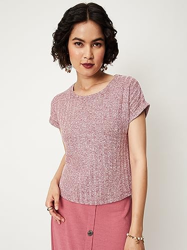 Image of Max Women's Polyviscose Elastane Textured Round Neck Regular Fit T-Shirt