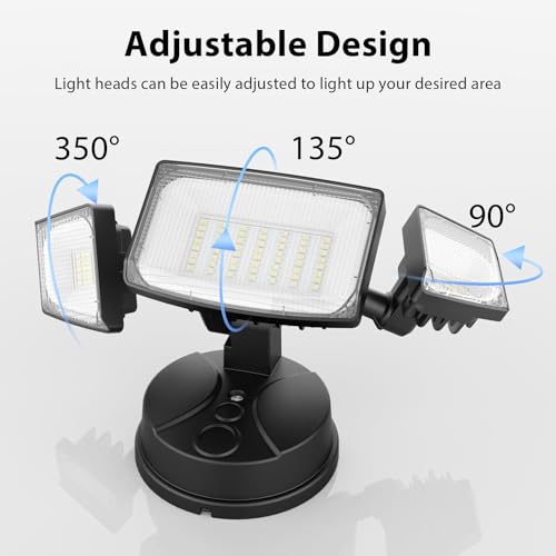 iMaihom 60W Flood Lights Outdoor, 6000LM Super Bright Security Lights Outdoor, IP65 Waterproof Floodlight with 3 Adjustable Heads, 6500K Daylight White Flood Lighting for Yard Garage Patio (Black) - Thumbnail 6