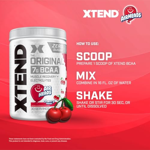 Image of Xtend Original BCAA Powder,7g BCAAs and 2.5g L-Glutamine for Muscle Recovery Hydration and Lean Muscle,Sugar Free Intra-and Post Workout Drink with Electrolytes,Cherry Airheads,30 Servings,(Pack of 2)