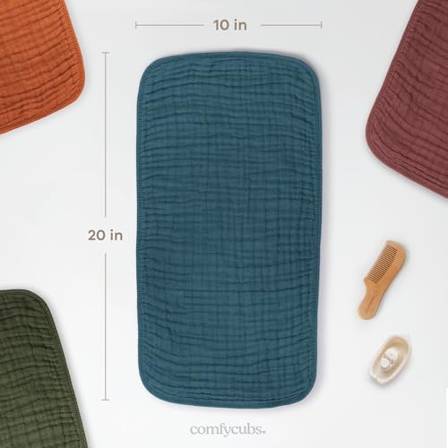 Image of Comfy Cubs Muslin Burp Cloths 20 inch x 10 inch, Pack of 10 - Large, 6-Layer, Ultra Absorbent 100% Cotton for Baby Drool and Messes - Soft, Safe & Gentle Baby Burp Cloths for Boys & Girls - Neptune