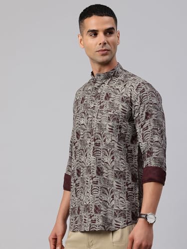 Image of Majestic Man Men's Pure Cotton Printed Mandarin Collar Regular Fit Roll-Up Sleeves Short Kurta