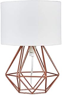 MiniSun Modern Small Copper Metal Basket Cage Table Lamp with a White Fabric Shade