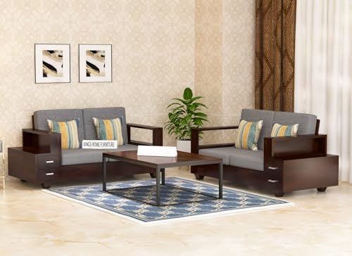Image of KINGS HOME FURNITURE Sheesham Wood 4 Seater Sofa Set with 2 Drawer Storage | 2+2 Wooden Sofa Set Furniture for Living Room Home Office (2+2 Seater,Walnut Finish)