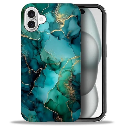 Coque iPhone 16 Plus solide anti-choc motif marbre bleu artistique - 2