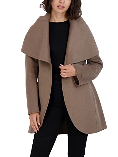 Image of TAHARI Womens Double-faced Luxury Soft Wool Blend Peacoat Removable Belt Wool Coat Oversized Collar