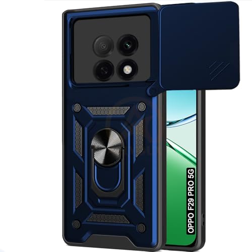 Image of Armor Bumper Back Cover Case for Oppo F29 Pro 5G Rotating Camera Cover, Ring Holder & Kickstand | Heavy Duty & 360 Degree Protection Oppo F29 Pro 5G Back Cover (Blue)