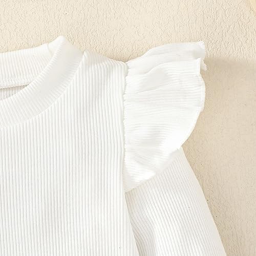 OPAWO Toddler Girl Shirts Ruffle Long/Short Sleeve Baby Girl T-Shirts Kids Blouse, Ribbed Toddler Girl Tee Tops 2-Pack 12M-6Y4