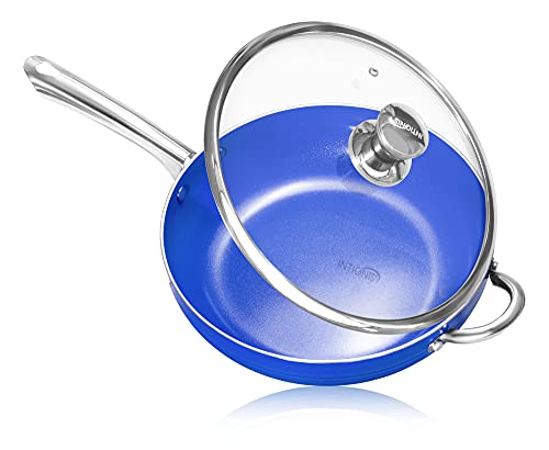 INTIGNIS Sartén Premium Recubierta de Mármol Ultra Antiadherente Aluminio Fundido | Mango magnético Desmontable | Seguro para Todas Las Placas | Limpieza fácil (28 cm, Azul)