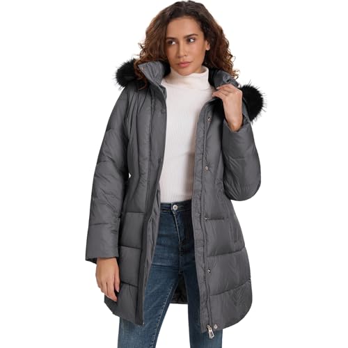 Image of HOTIAN Women's Winter Puffer Down Coat Long Thickened Padded Parka Warm Jacket with Faux Fur Detachable Hooded