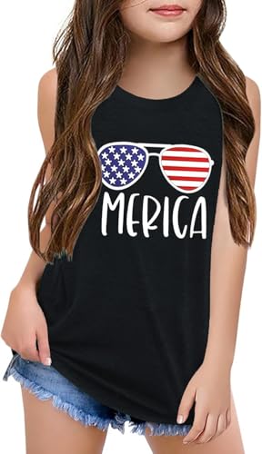 Image of Qbily Tank Tops for Girls Kids Summer Casual Cute Sleeveless Crewneck Graphic T Shirt 5-14 Years