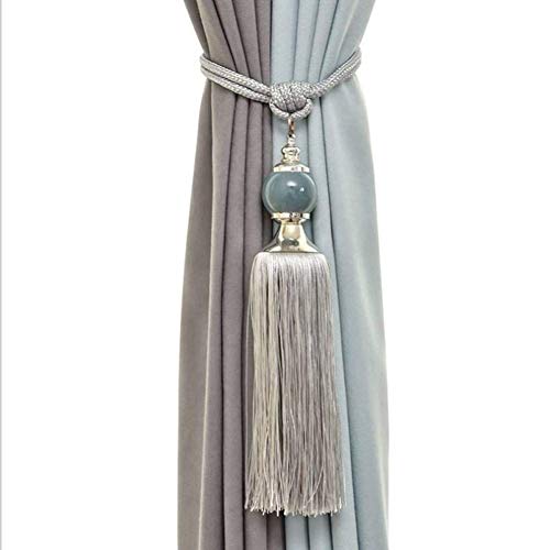 NARAMAX 1Pair Curtain Tassel Tiebacks Charm Crystal Stone Beads Fringe Rope Holdbacks Window Drapery Ball Tassels Rope Holdbacks Curtain Ties for Window Door Home Decorations(Black) - Thumbnail 7