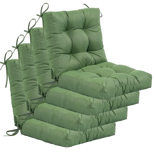 Image of QILLOWAY Outdoor Chair Cushion for Patio Furniture, Waterproof Patio Cushions Set of 4 with Ties, Fade Resistant Replacement Pads for Outdoor Rocking Chairs,Dark Green
