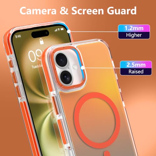 Image of Magnetic Case for iPhone 16 Plus [Compatible with Magsafe] [Cute Fashion Fluorescent Design] [1 Screen Protector] Slim Translucent Matte Case for iPhone 16 Plus 6.7 inch 2024, Orange