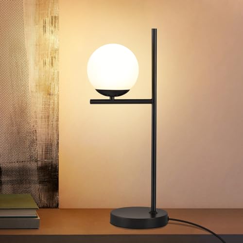 ZMH Tischlampe Wohnzimmer Nachttischlampe E27 - Schwarz Tischleuchte Modern Glas Design Nachttischleuchte Vintage Retro Industrial Tischlicht mit 1,5M Kabel für Schlafzimmer Kinderzimmer Büro