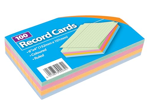 Fiches lignées multicolores 100 pièces au format A6 rigide avec en-tête