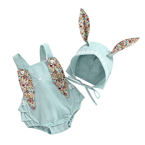 Image of Madjtlqy Toddler Baby Girls Easter Outfit Romper/Dress Sleeveless Bunny Ear Sister Mathing Clothes with Tail