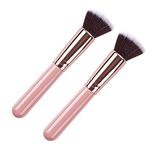 OSOLADY 2個 木製ハンドル リキッドファンデーションブラシ メイクブラシ 携帯用 化粧品ツール ピンク