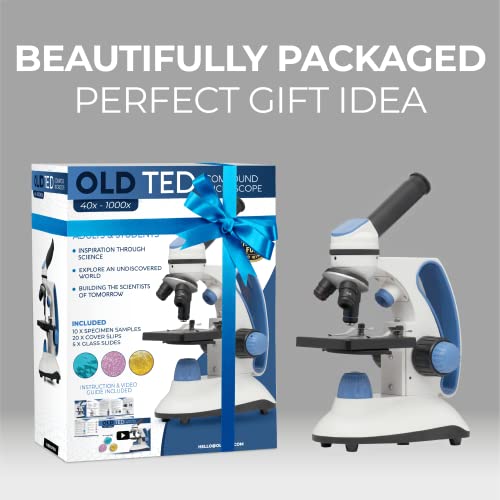 Old Ted 40X - 1000X Microscope For Kids, Students & Adults. Complete Microscope Kit Including Specimen Slide Samples, Detailed User Guide & Phone Microscope Adaptor. Ideal For Stem Projects #TOP5