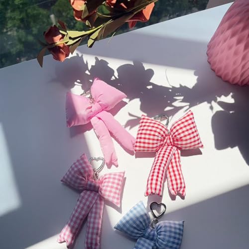 Image of Pink Bow Keychain Bag Charms Y2K Bowknot Plaid Keychains Coquette Aesthetic Purse Handbag Backpacks Charms (Red Houndstooth)