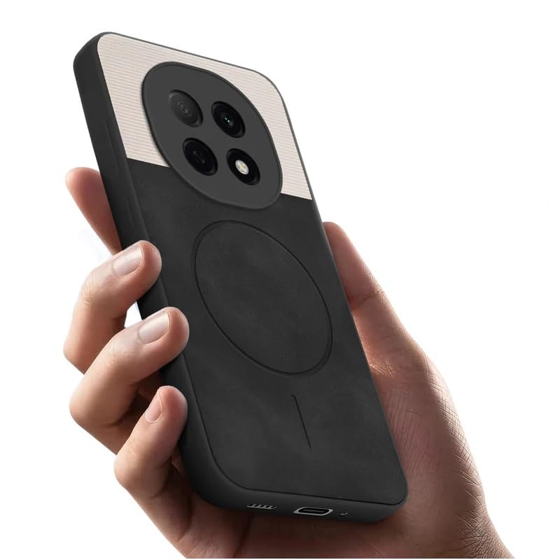 Image of Bintage case Dual-Leather Macc-Safe Design Phone Case| Soft Touch Finish | Full Camera Protectection Back Cover Compatible for Oppo CPH2705 /Oppo F29Pro 5G - White & Black