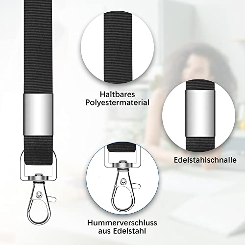 hoinya 12 Stück Schlüsselband Lanyard Schwarz Schlüsselbänder Nylon Umhängeband mit Metall Swivel Karabinerhaken Haken für Schlüssel, Handy, Brieftaschen und Ausweishalter