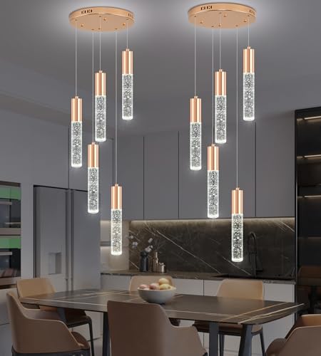 Upfelw Modern Crystal Chandelier for Kitchen Island 5-Lights, Elegant Gold