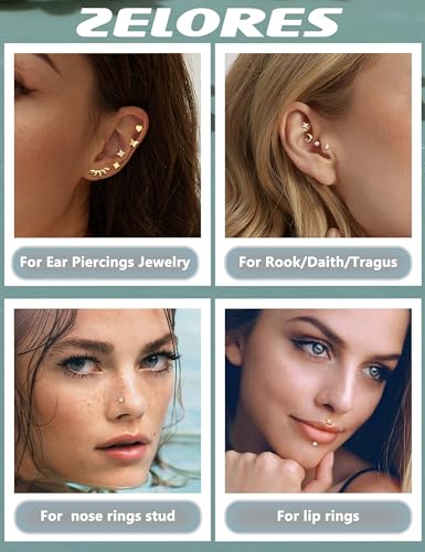 20G/16G Threadless Flat Back Earrings for Women 316L Surgical Steel Push in CZ Cartilage Stud Earrings Hypoallergenic Nose Rings Studs Conch Tragus Body Piercing Jewelry 6mm 7mm 8mm Length3
