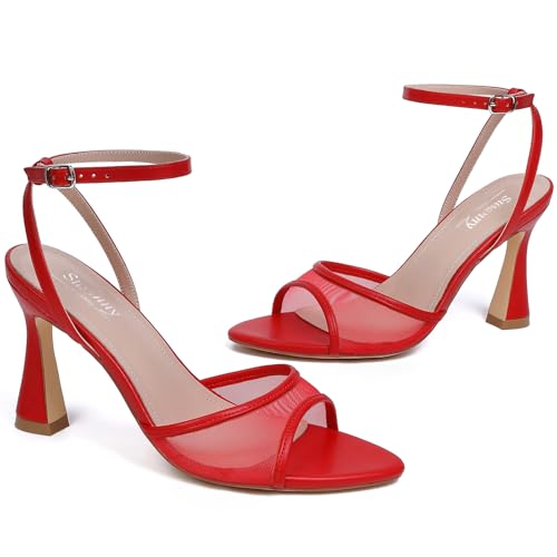 Image of Susanny High Heels for Women Pointed Open Toe Strappy Chunky Block Heels Ankle Strap Stiletto Kitten Heeled Sandals Wedding Bridal Party Prom Sexy Dress Shoes
