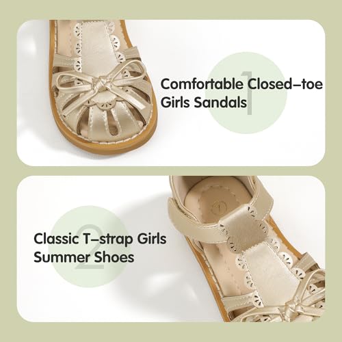 Image of PANDANINJIA Toddler Girls Sandals Closed Toe T-Strap Kids Dress Summer Flats Sandals Cute Bow Flower Girl Shoes