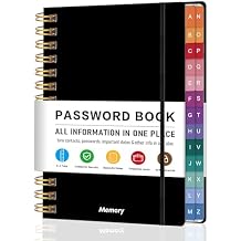 Spiral Password Book with Alphabetical Tabs - 5.8 X 8.2 Small Password Keeper Book with Inner Pocket for Seniors , Large Print, Hardcover, 450 Logins Internet Password Organizer Notebook for Home & Office Use