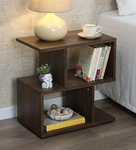 Image of TAKME Engineered Wood Bed Side Table /Sofa Side Table /End Table /Books Storage Organizer /Corner Table /Corner Stand for Living Room Bedroom Office (Matte Finish) (Wenge)