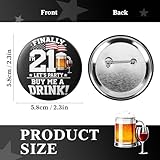 21st Birthday Decorations Button – Finally I'm 21 Let's Party Birthday Badge, Funny Turning 21 Party Button Pin, Legal Drinking Age Celebration Accessory for Bar Crawl, Pub Party & Birthday Party Favor