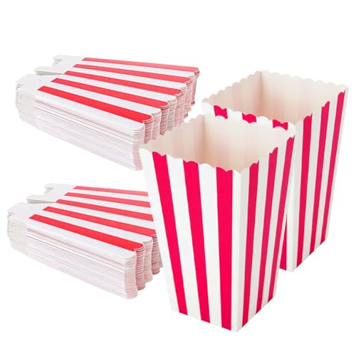 36 Cajas de Palomitas de Cartón de Rayas, 11 cm - Cucuruchos Pequeños para Noche de Cine, Cumpleaños, Boda, Fiesta - Contenedor para Golosinas, Snacks, Chocolate & Patatas Fritas