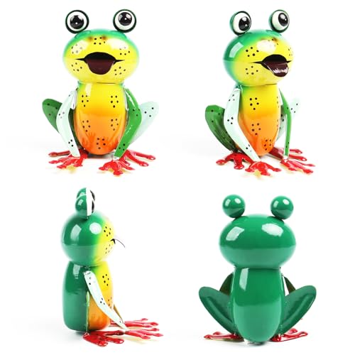 Cruis Cuka Metal Garden Decor Yard Art for Outside Set of 2 Cute Frogs Lawn Patio Ornaments Backyard Decorations Garden Gifts - (Yellow,Green)