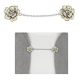 Vintage Floral Sweater Clip for Women – Elegant Cardigan Shawl Fastener with Chain, Rose Flower Brooch Clips for Sweaters, Scarves & Shawls