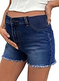 BLENCOT Maternity Jeans Shorts for Women Mid Waisted Frayed Hem Stretchy Denim Shorts Comfy Pregnancy Summer Clothes Fashion 2026 Dusk Blue Large