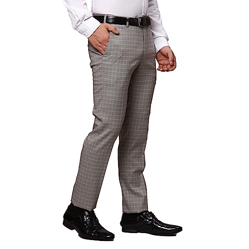 Image of Park Avenue Men's Poly Rayon Blend Checks Pattern Neo Fit Flat Front Formal Trouser