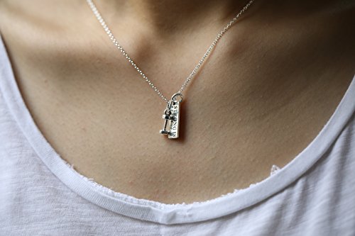 Sterling Silver Necklace "Strong Is Beautiful" Engraved Dumbbell Barbell Gym Buff Pendant Necklace 18"2