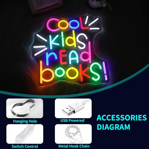 Image of Neon Sign, JGHTURIE Read Books Neon Signs for Wall Decor, Led Lights Signs for Classroom Office Library Bookshop Study Room Decor, USB Powered