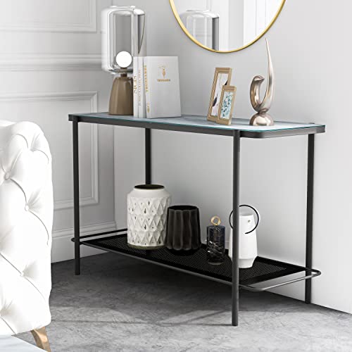 Furniture Of America Basil Industrial Faux Marble Top Steel 48 In. Sofa Table With 1-Shelf For Display, Decorate Living, Hallway, Bedroom, Dressing Room, Black And White #TOP1