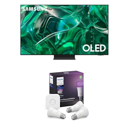 55 Inch TV OLED Dolby Atmos Neural Quantum Processor 4K - QA55S95CAUXZN (2023 Model) bundled with Philips Hue Ambiance LED Smart Bulb - Starter Kit (3 bulbs & Bridge)