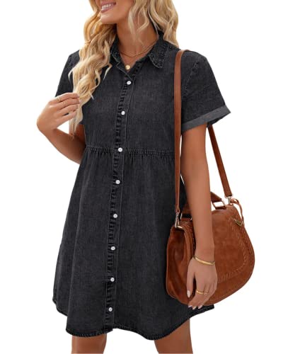 Vetinee Black Dresses Women Dresses Summer Smock Dress Vintage Black Size Large Fits UK Size 16 - UK Size 18