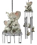 Ebros Gift Safari Savanna Elephant Family Bonding Time Figurine Crown Top Resonant Wind Chime with Trumpeting Elephants Ornaments for Garden Patio Home Animal Themed Decorative Accent