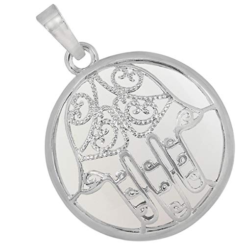 Collier en pierre ronde d'exception et pendentif main de Fatma en cristal