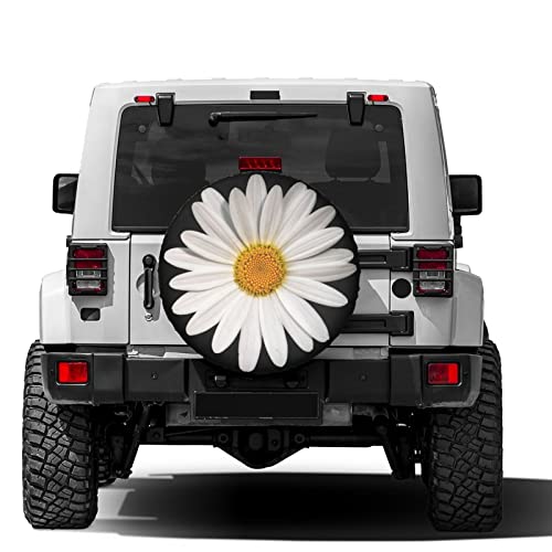 Image of White Daisy Spare Tire Cover Dust-Proof Wheel Tire Cover Fit Trailer, RV, SUV and Many Vehicle 16 Inch