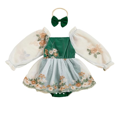 Image of Douhoow Baby Girl Romper Dress 3D Floral Daisy Baby Romper and Bow Headband 2 Pcs Infant Fall Winter Festival Clothes