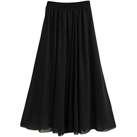 Golden service Women's Stretched Waist Chiffon Long Skirts Flowy Skirt , Black, Waist:60-78cm,Length:90cm Cover