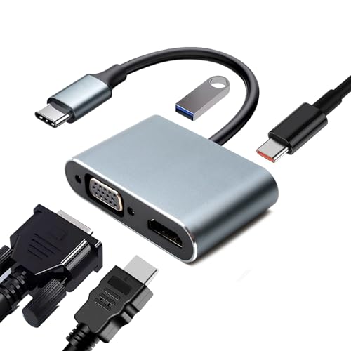 USB C to Hdmi VGA Adapter 4 in 1 Usb-C Multiport Hub with 1080P VGA 4K HDIM 100W PD 5Gbps USB 3.0 Compatible with Macbook Pro/Air Chromebook Pixel Dell HP Samsung Galaxy Huawei and More
