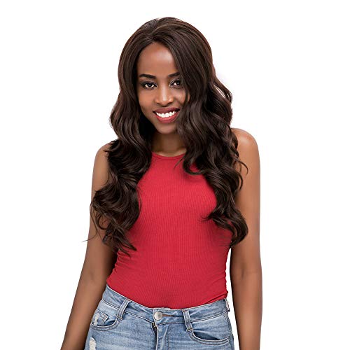 X-tress Dark Brown Long Wavy Synthetic Lace Front Wig 26'' Christmas Gift Nature Looking Glueless Heat Resistant Chocolate Wig for Women Party (#4)